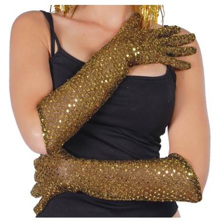 Guantes Lentejuelas Oro 42 cm.
