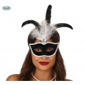 ANTIFAZ TERCIOPELO NEGRO CON PLUMA BLANCA