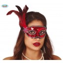 ANTIFAZ LENTEJUELAS ROJO CON PLUMA