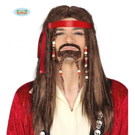 PELUCA CASTAÑA RASTAS CON PERILLA EN CAJA