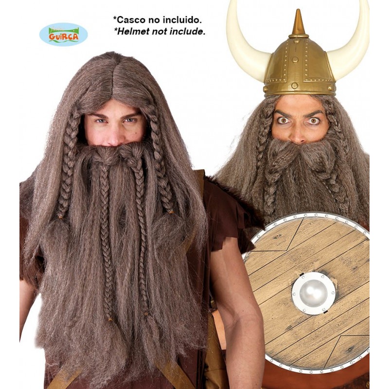 Peluca y Barba Trenzado Hombre Carnaval Enano Vikingo Viking