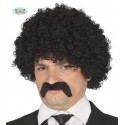 PELUCA RIZOS NEGRA CON BIGOTE EN CAJA
