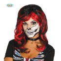 PELUCA MELENA NEGRA CON MECHAS ROJAS(ENVASE CAJA)