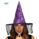 SOMBRERO BRUJA LILA CON VELO