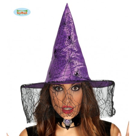 SOMBRERO BRUJA LILA CON VELO