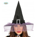 SOMBRERO BRUJA NEGRO CON VELO