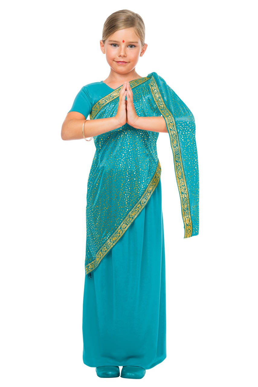 Bristol Novelty CC377 Disfraz de niña india (talla L), azul, edad 8-10 años
