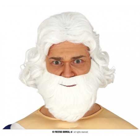 PELUCA Y BARBA  BLANCA  DIOS DEL MAR EN CAJA