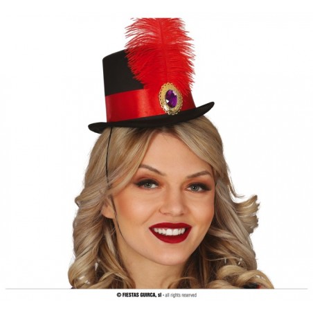 CHISTERA MINIHAT CON PLUMA ROJA