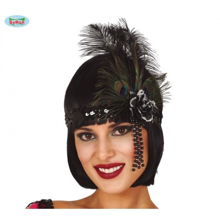 CINTA LENTEJUELAS NEGRA CON PLUMAS