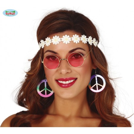 CONJUNTO HIPPIE (CINTA CABEZA,GAFAS,PENDIENTES)