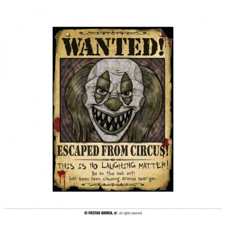 CARTEL PAYASO "WANTED" 38X28 CMS