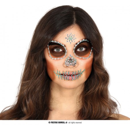 JOYAS FACIALES CALAVERAS VERDE ADHESIVAS
