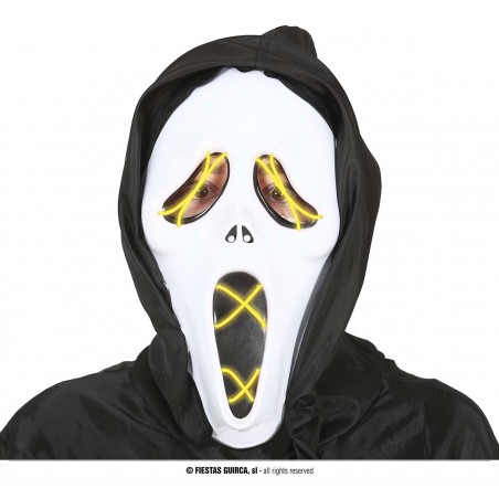 MASCARA ASESINO CON CAPUCHA Y LUZ, PVC