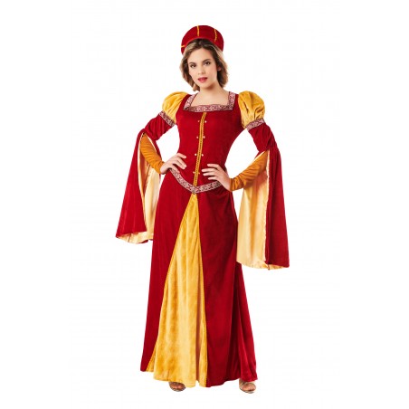 DISFRAZ DE PRINCESA MEDIEVAL GRANATE Y DORADO