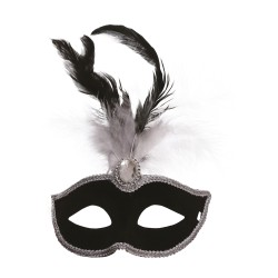 ANTIFAZ TERCIOPELO NEGRO CON PLUMA BLANCA