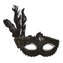ANTIFAZ NEGRO CON FLOR Y PLUMA