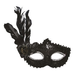ANTIFAZ NEGRO CON FLOR Y PLUMA