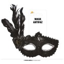 ANTIFAZ NEGRO CON FLOR Y PLUMA