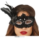 ANTIFAZ NEGRO CON FLOR Y PLUMA