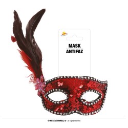 ANTIFAZ LENTEJUELAS ROJO CON PLUMA