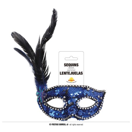 ANTIFAZ LENTEJUELAS AZUL CON PLUMA