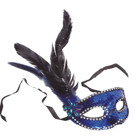 ANTIFAZ LENTEJUELAS AZUL CON PLUMA