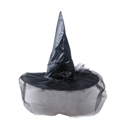 SOMBRERO BRUJA NEGRO CON FLOR