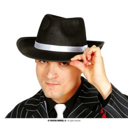 SOMBRERO GANSTER NEGRO CINTA BLANCA