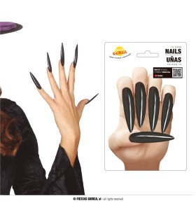 10 UÑAS NEGRAS CON ADHESIVO