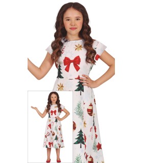 G44121 5-6 VESTIDO BLANCO NAVIDAD DECORADO