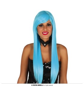 PELUCA MELENA LISA AZUL CIELO HQ EN CAJA