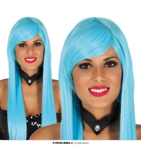 PELUCA MELENA LISA AZUL CIELO HQ EN CAJA