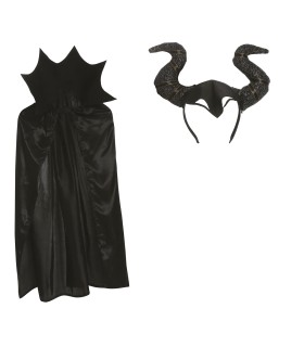 SET HADA MALVADA: CAPA 100 CM Y DIADEMA CUERNOS