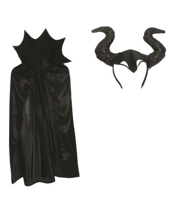 SET HADA MALVADA: CAPA 100 CM Y DIADEMA CUERNOS