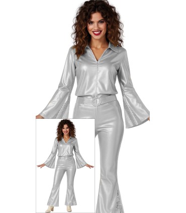 DISFRAZ DE DISCO PLATA ADULTA