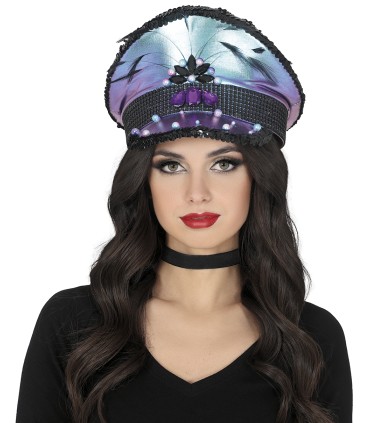 GORRA POLICIA MORADO CON PLUMAS