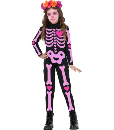 DISFRAZ SKELETON ROSA INFANTIL para Halloween | Megafiesta