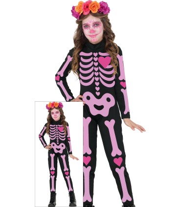 DISFRAZ SKELETON ROSA INFANTIL para Halloween | Megafiesta