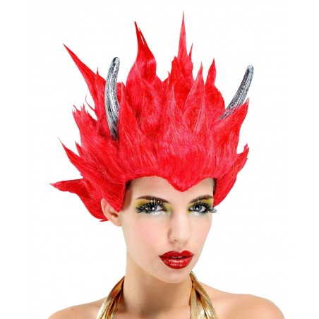 Peluca Roja Diabla Cuernos
